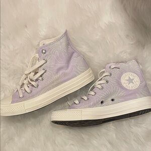 Converse Women's High-Top Sneakers - Light Purple with Gray Floral Pattern